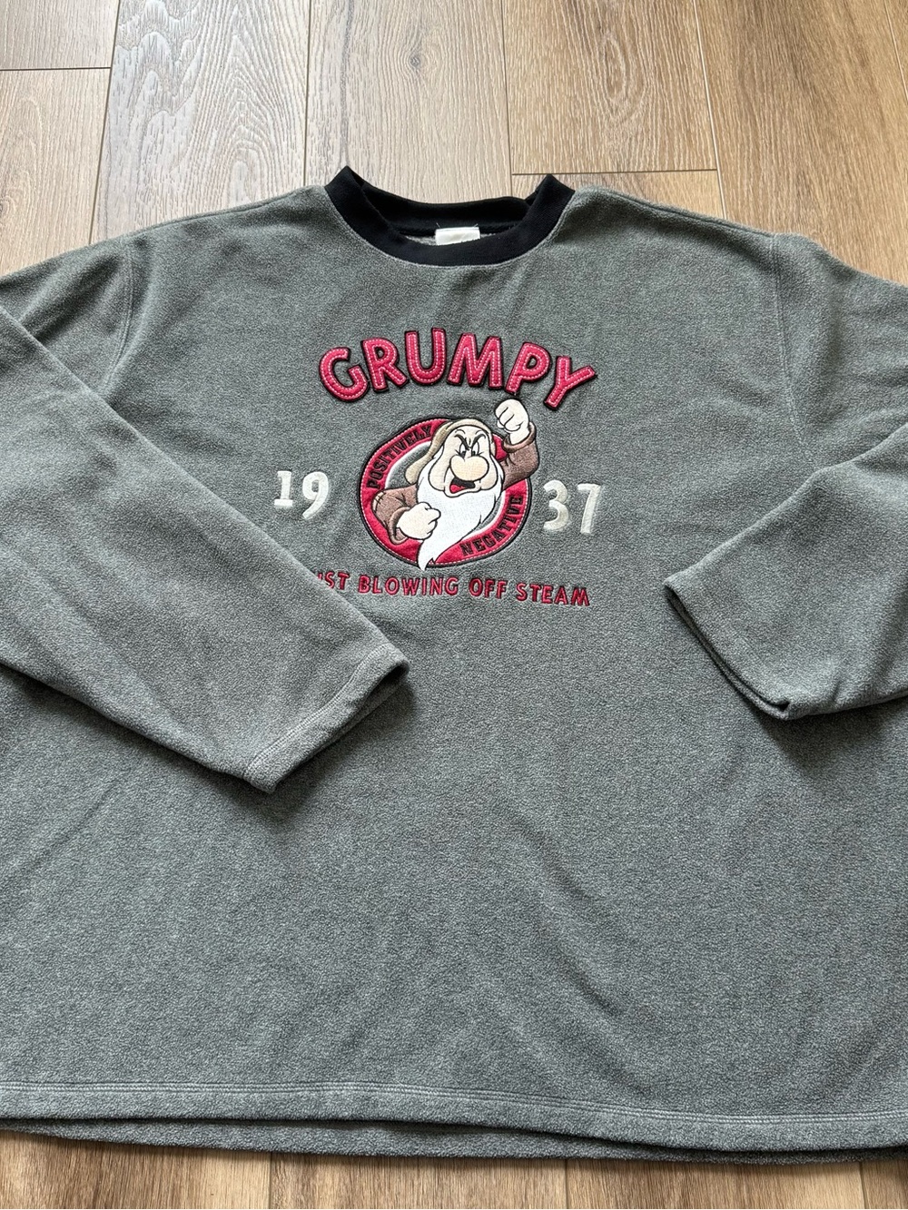 Disney Gray Grumpy Embroidered Crewneck Sweatshirt